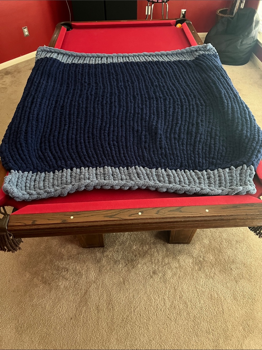 Handknit Chunky Knit Blanket Blue Large Size
